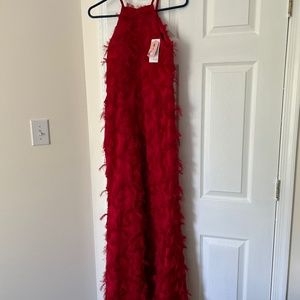 Red halter long evening gown